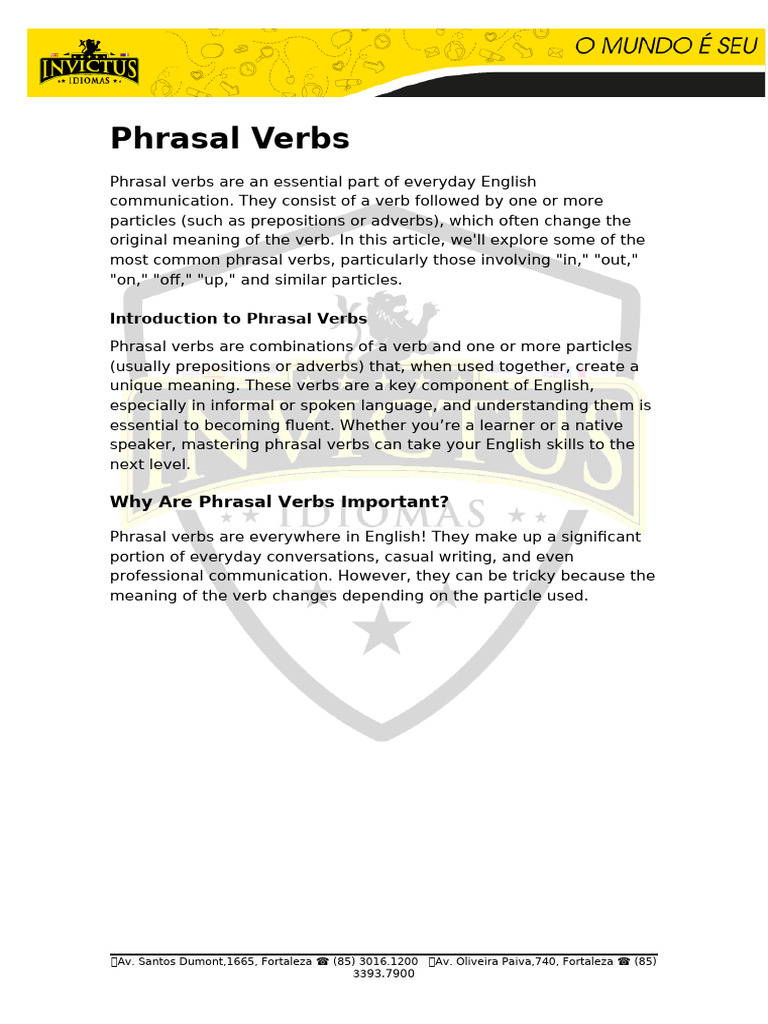 Importance of Phrasal Verbs in English | PDF | English Language | Verb