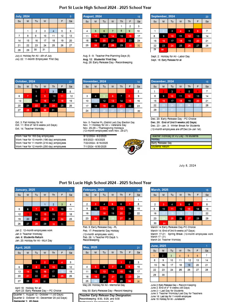 Port St Lucie High School Calendar 24-25 | PDF | Federal Government Of The United States | The United States