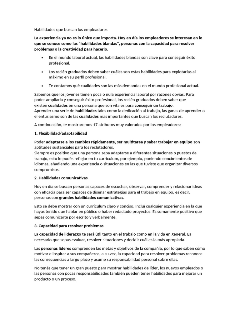 Habilidades Que Buscan Los Empleadores | PDF | Liderazgo | Creatividad