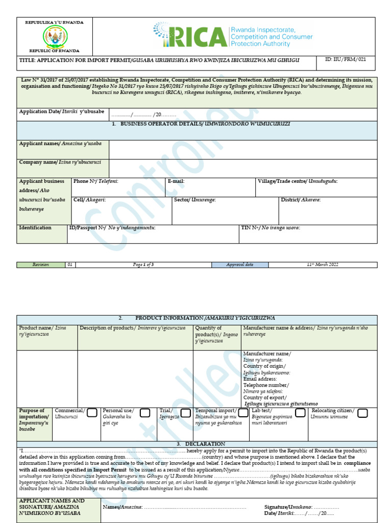 Import Permit Application Form | PDF