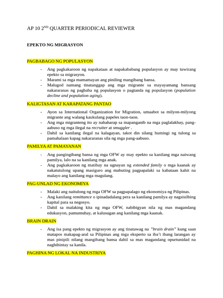 AP 10 2nd Quarter Periodical Reviewer | PDF