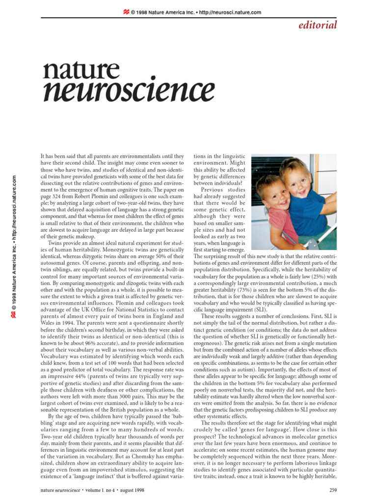 Genetic Influences on Language Acquisition | PDF | Twin | Heritability