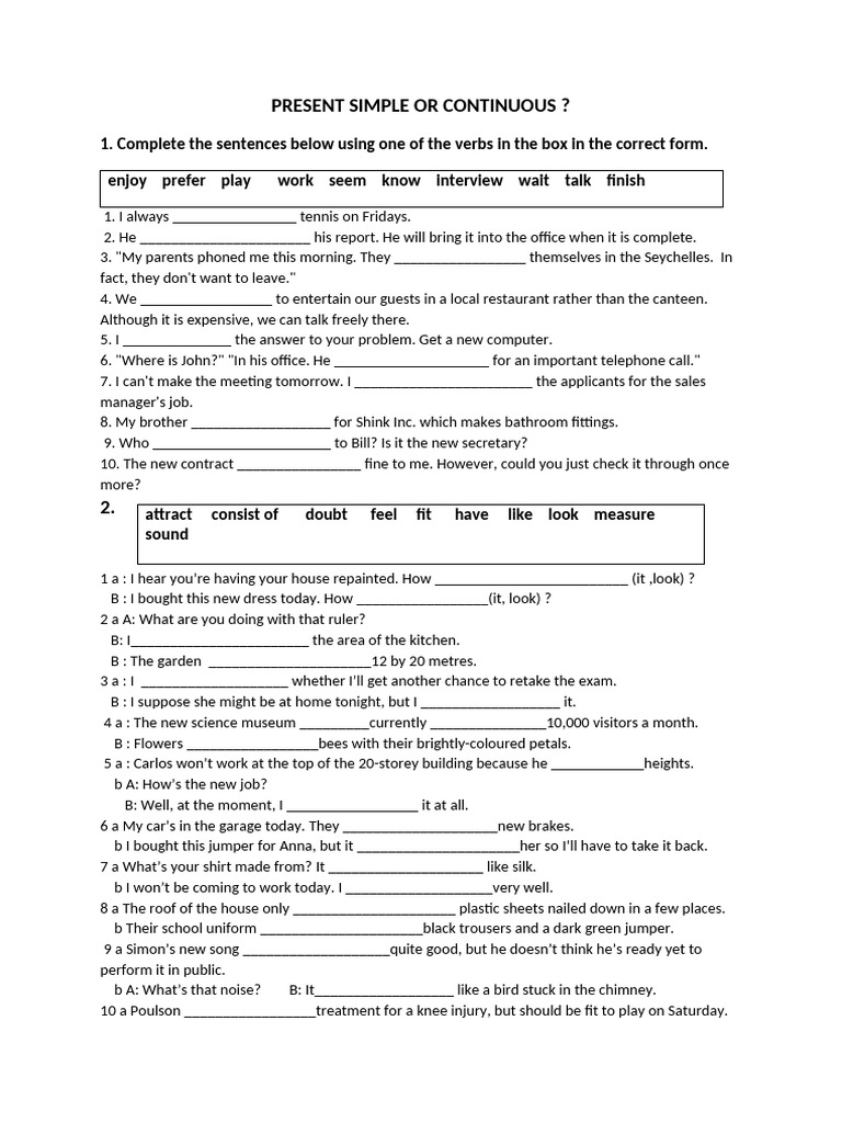 Present Simple vs Continuous Exercises | PDF