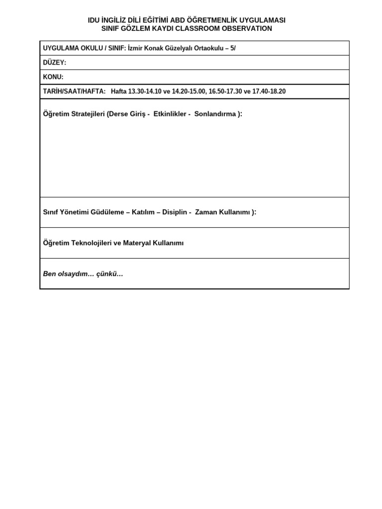 Classroom Observation Form | PDF