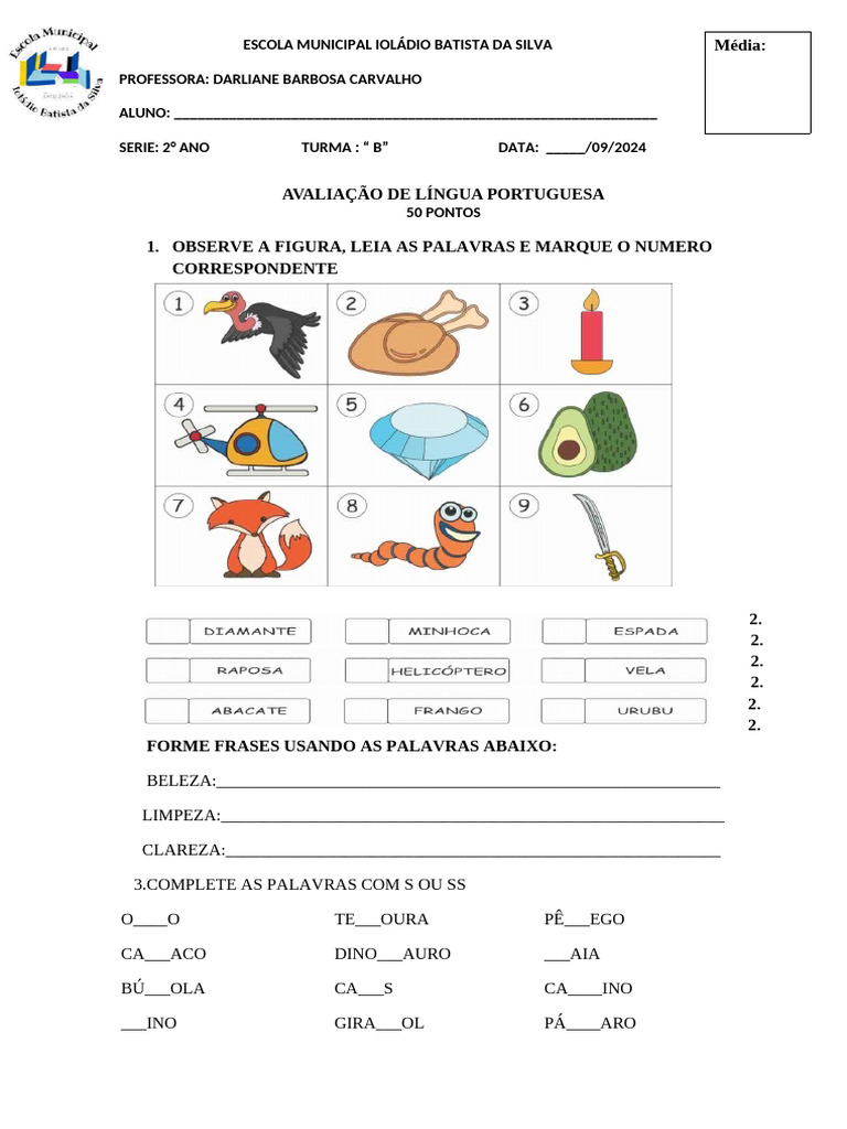 Avaliação de Língua Portuguesa 2º Ano | PDF