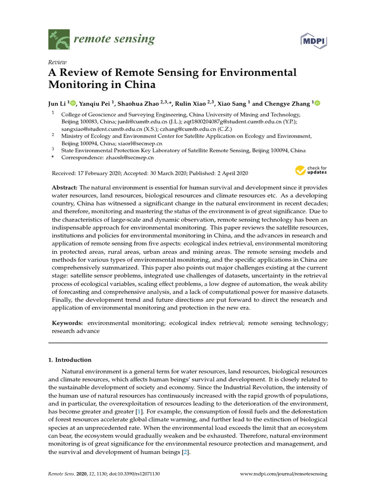Remotesensing 12 01130 v2 | PDF | Remote Sensing | Environmental Monitoring