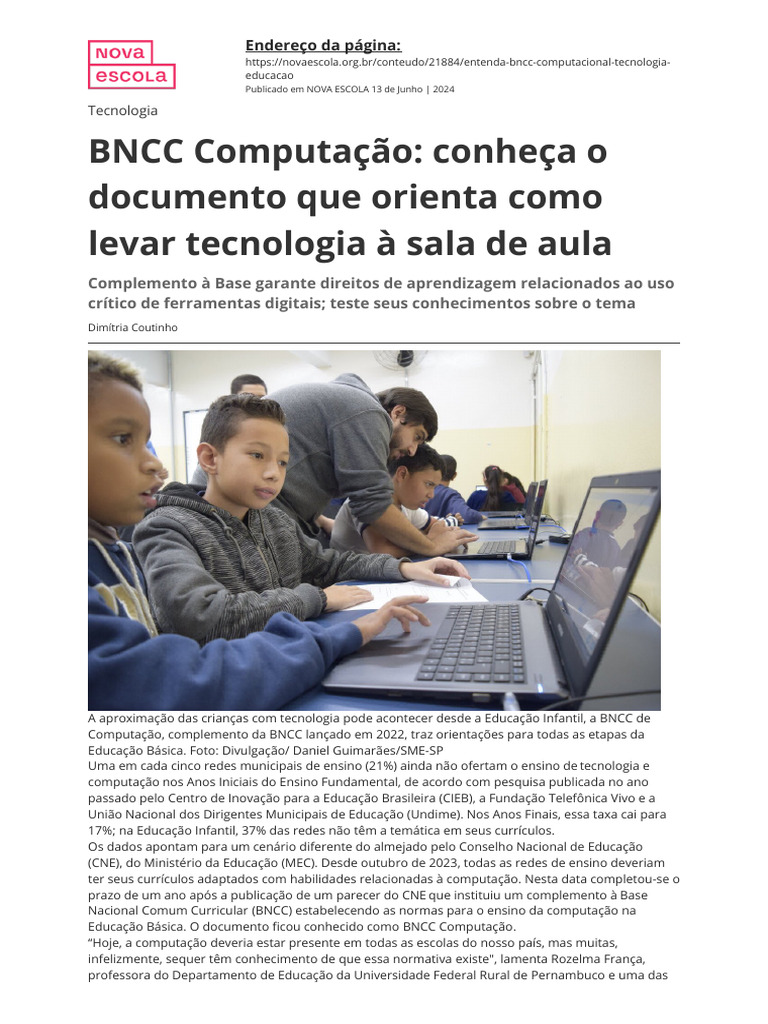 BNCC Computação na Educação Infantil | PDF | Aprendizado | Informática
