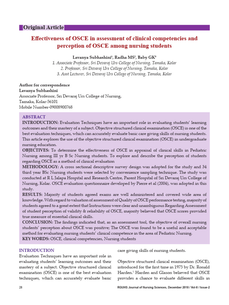 OSCE Effectiveness in Nursing Education | PDF | Educational Assessment ...