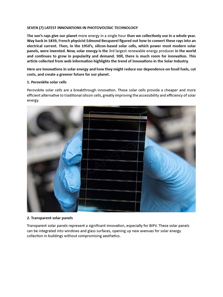 Innovations in Solar | PDF | Photovoltaics | Solar Power