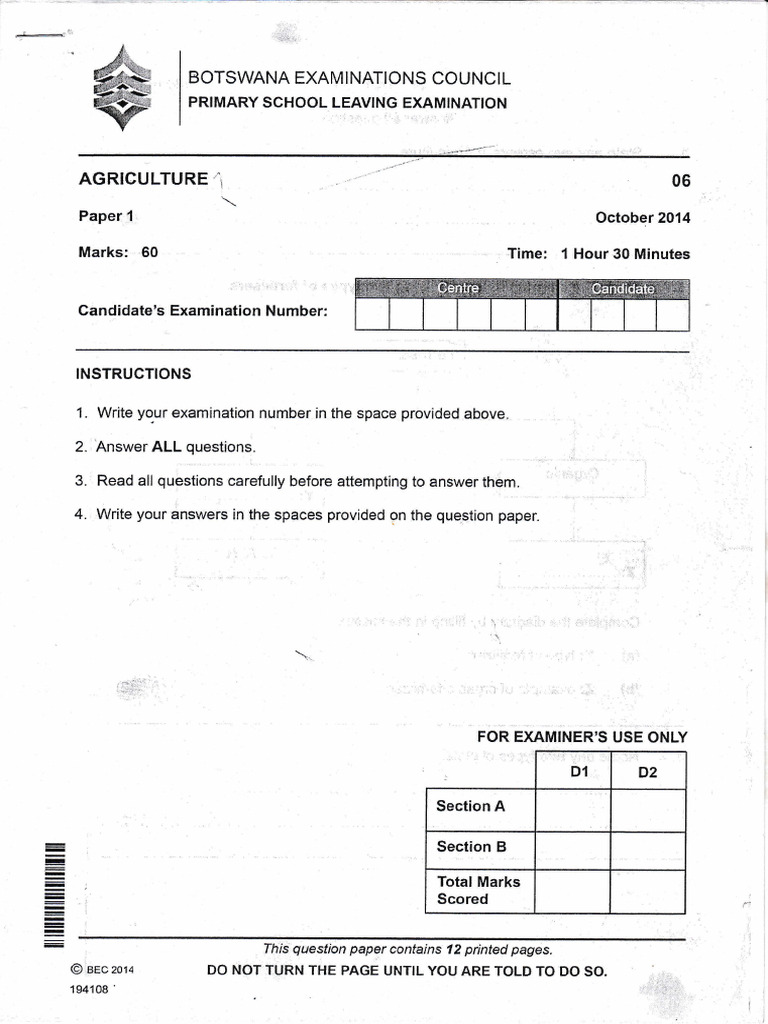 Agriculture Psle 2014 1 Pdf Fertilizer Vegetables
