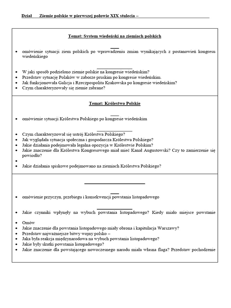 Ziemie Polskie W Pierwszej Połowie Xix Wieku Ziemie Polskie W Pierwszej Połowie XIX Stulecia Cele I Kryteria Sukcesu