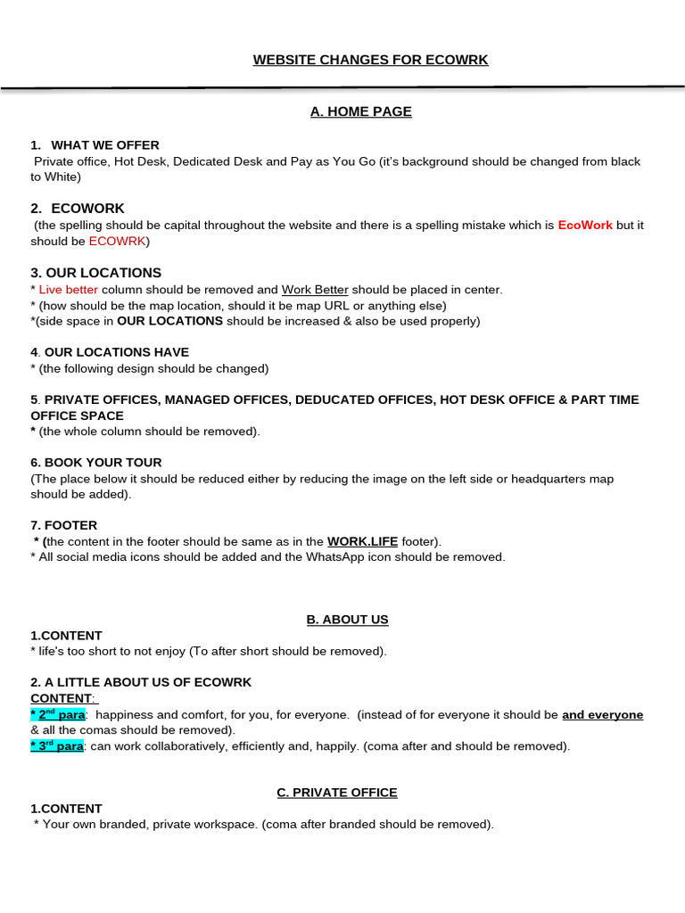SEO Optimized Changes for ECOWRK Website | PDF