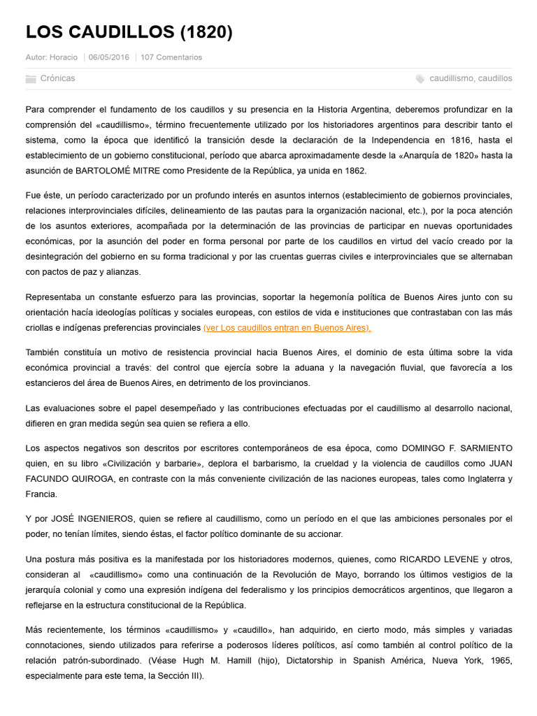 Caudillos Argentinos en 1820 | PDF | Argentina | América del Sur