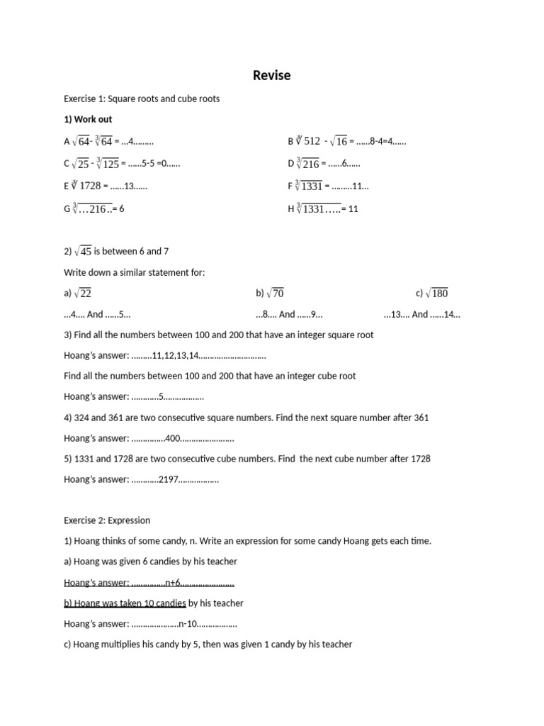 Revise: 1) Work Out | PDF | Square Root | Mathematical Concepts