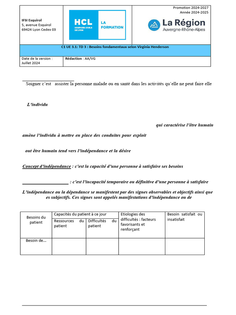 14 besoins fondamentaux de Henderson | PDF | Vêtements | la communication