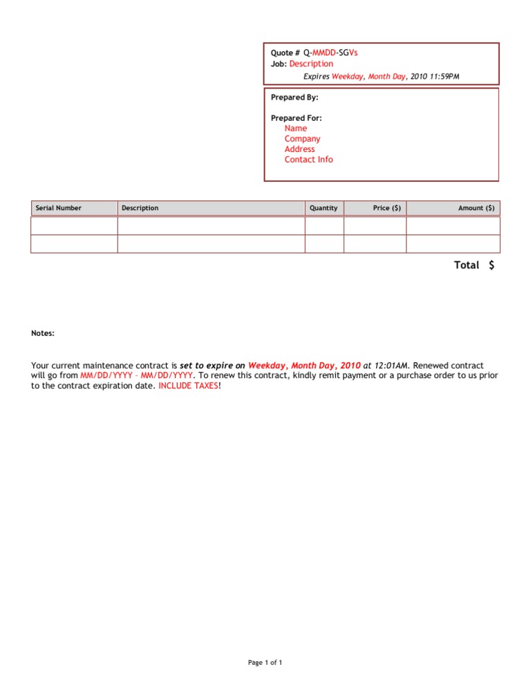 Quote Template2 | PDF | Finance & Money Management