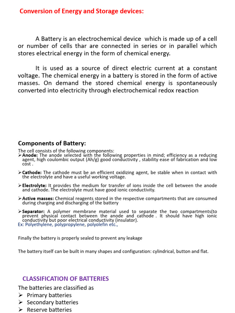 Battery Types and Energy Storage Explained | PDF | Lithium Ion Battery ...