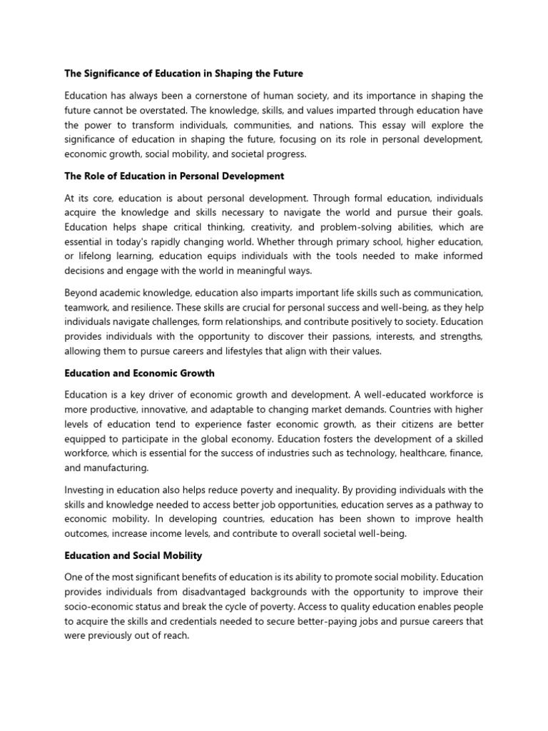 The Significance of Education in Shaping The Future | PDF | Social ...