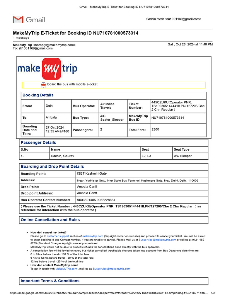 Gmail makemytrip e ticket for booking id nu710781000573314 pdf pdf