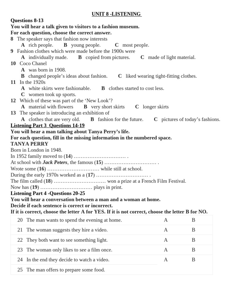 Unit 8 Listening Pdf Art