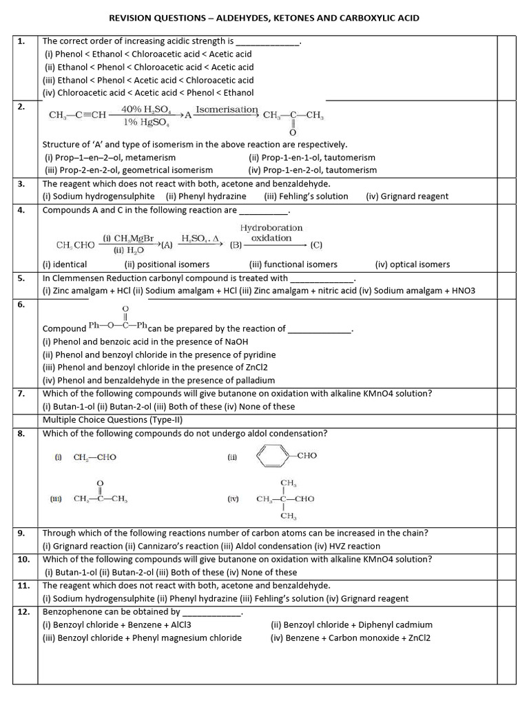 Revision Questions Ald, Ket - Cacid | PDF | Organic Chemistry | Chemistry
