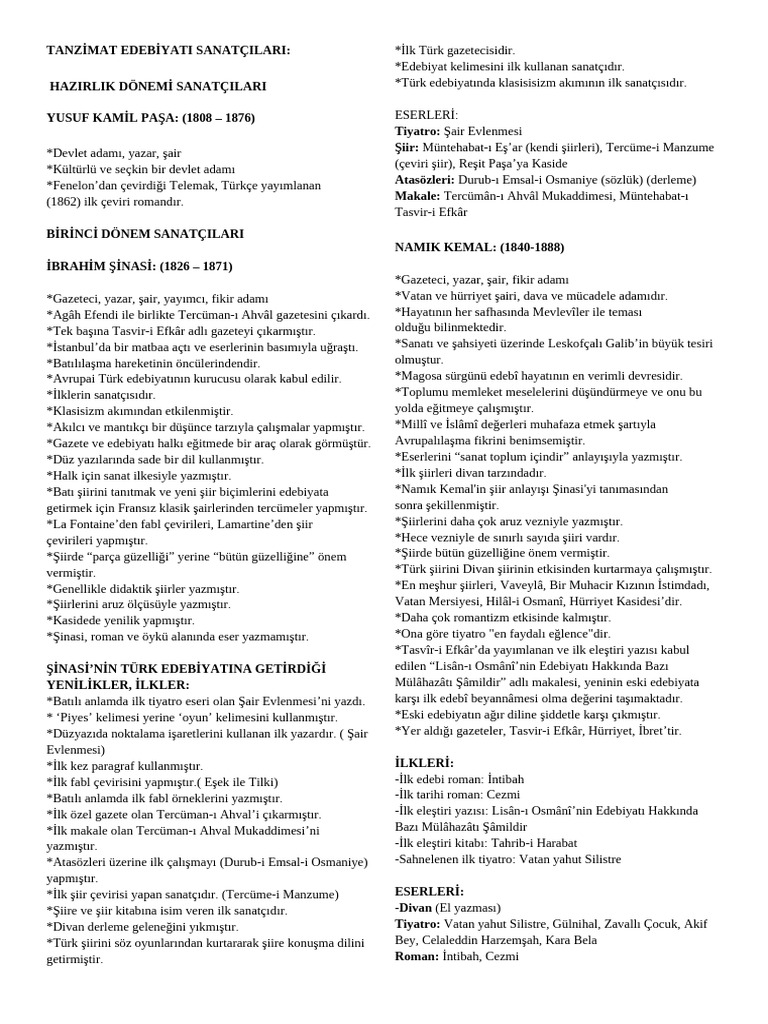 Tanzimat Dönemi Sanatçılar | PDF