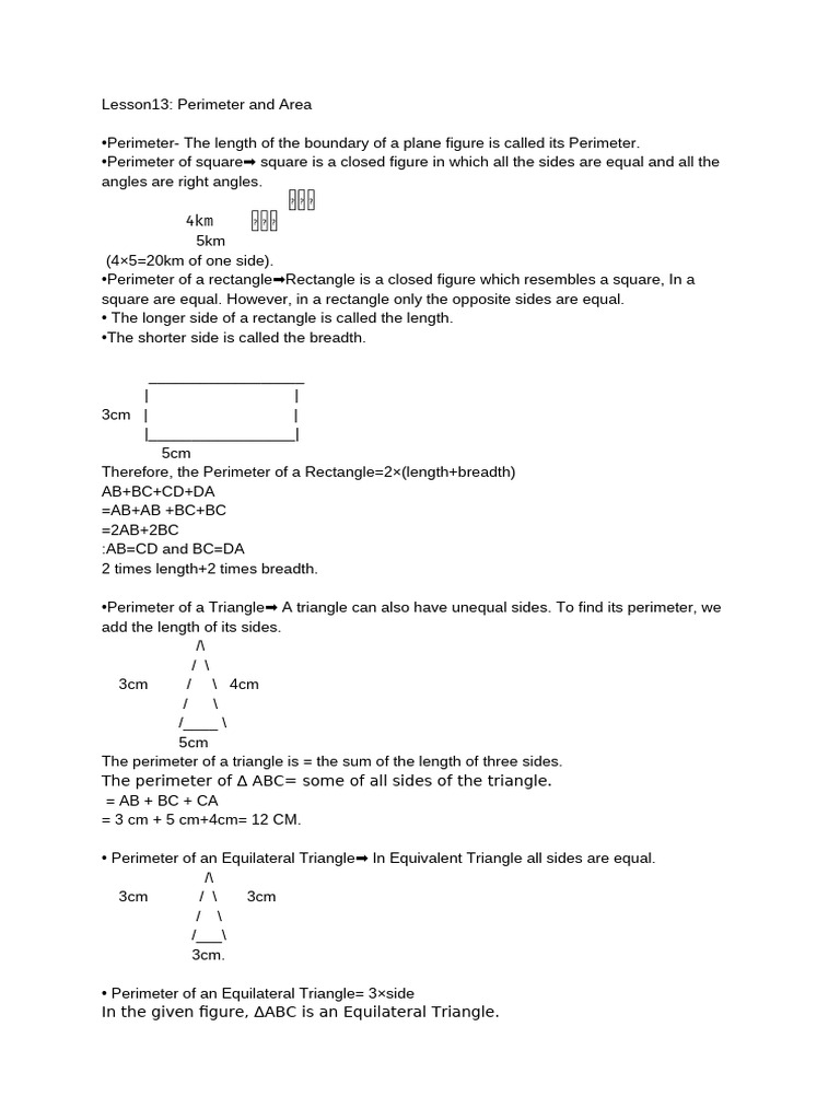 Lesson 13 Perimeter and Area | PDF | Area | Length