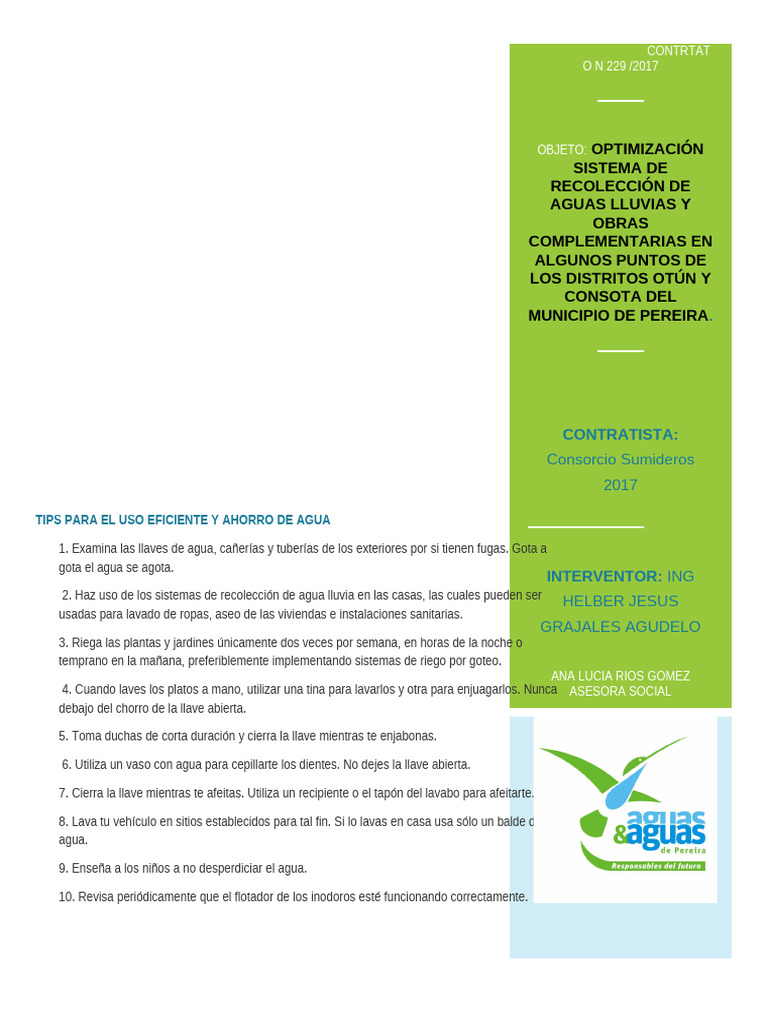 Tips para El Uso Eficiente y Ahorro de Agua | PDF | Hidrología | Agua