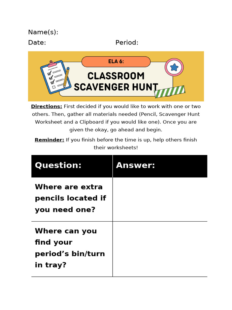 Classroom Scavenger Hunt | PDF | Bookcase | Interior Design