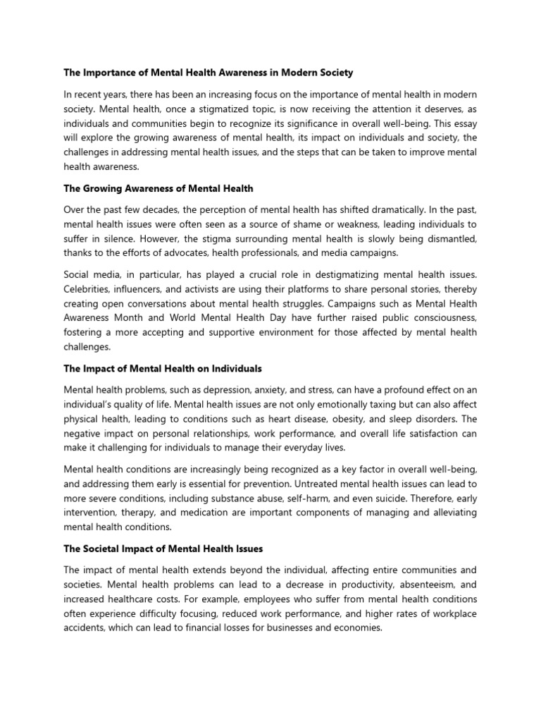 The Importance of Mental Health Awareness in Modern Society | PDF ...