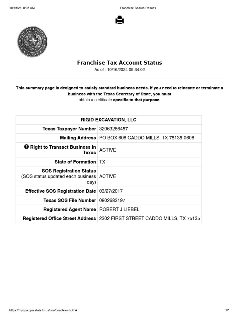 Rigid Excavation, LLC Tax Status Update | PDF | Finance & Money Management