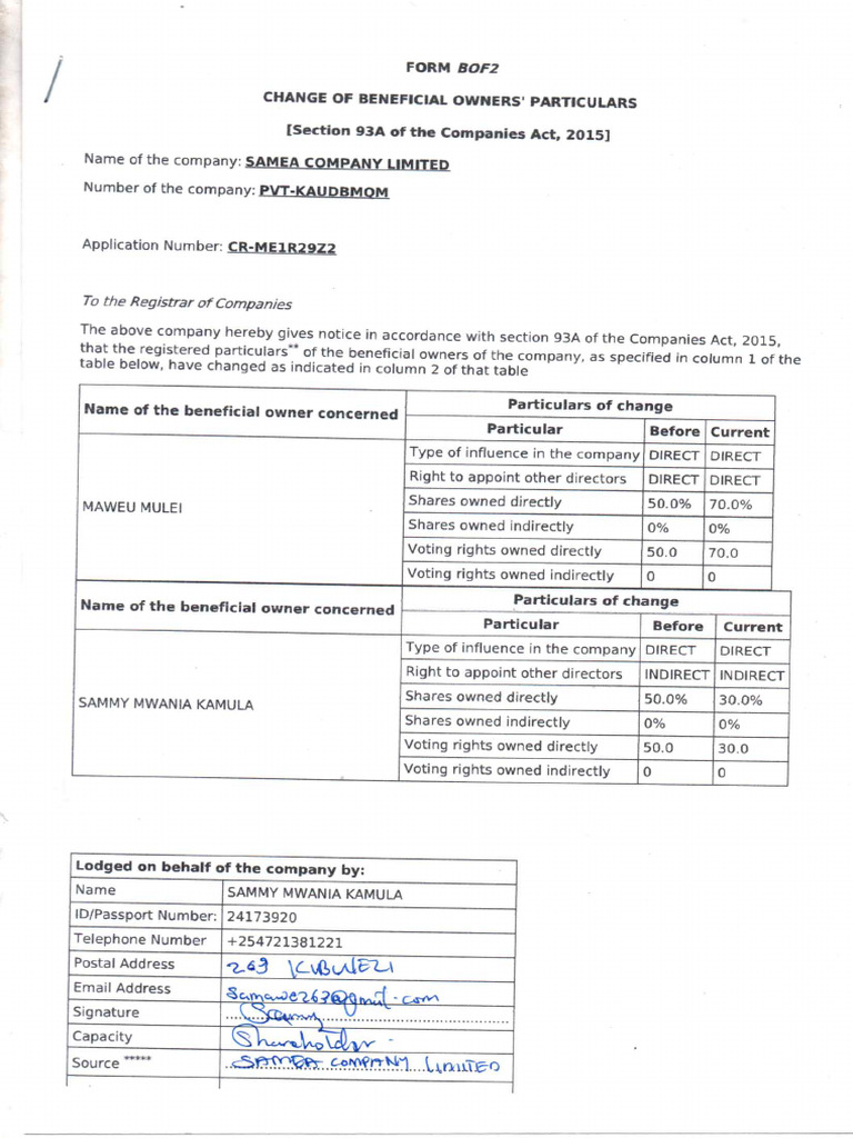 Bof 1 Change of Oner20241121 - 17212242 | PDF