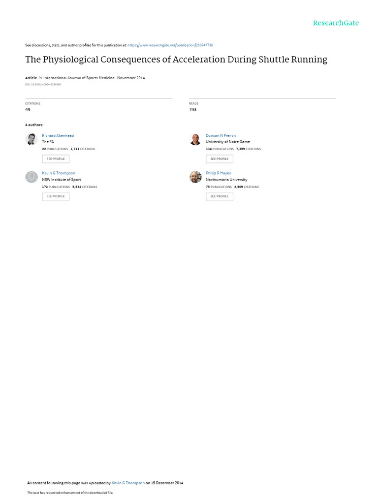 The Physiological Consequences of Acceleration During Shuttle Running ...