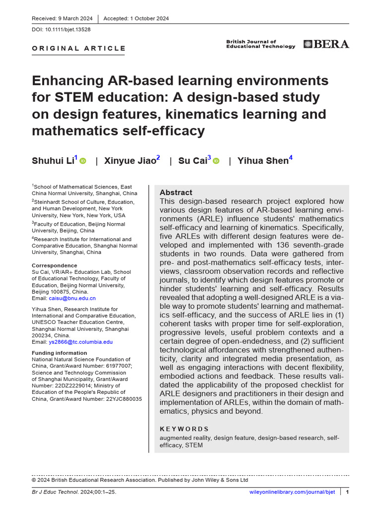 Brit J Educational Tech - 2024 - Li - Enhancing AR Based Learning ...