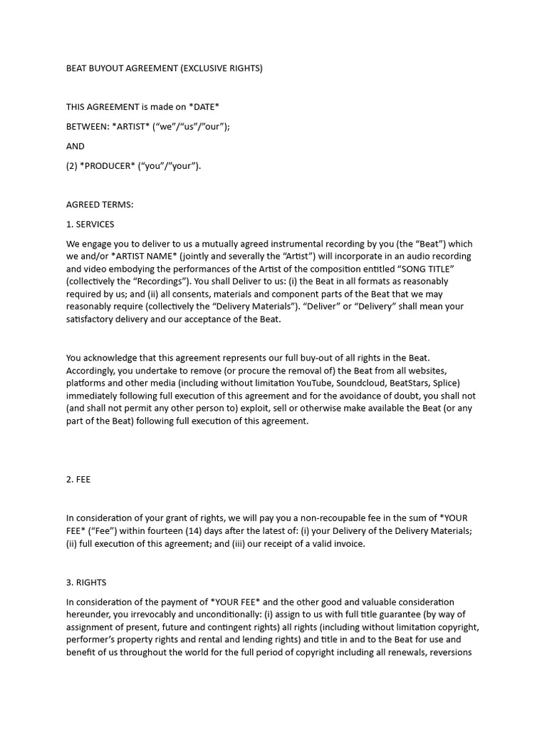 Beat Buyout (Exclusive Rights) | PDF | Copyright | Business Law