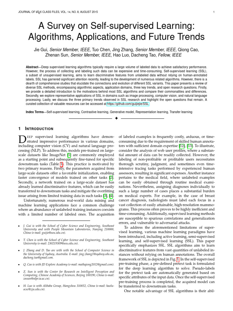 Self-supervised Learning Survey | PDF | Machine Learning | Deep Learning