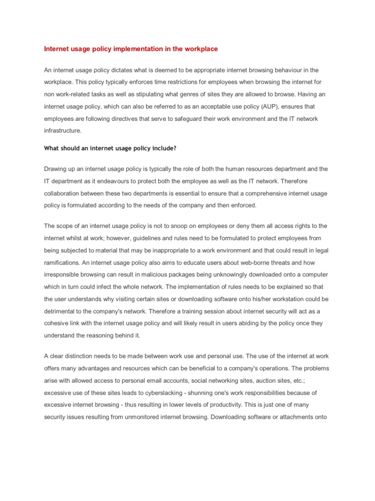 Internet Usage Policy Implementation in The Workplace | PDF | Copyright ...