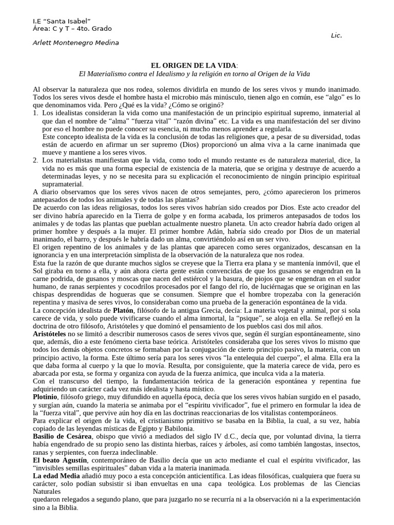 El Origen de La Vida | PDF | Vida | Alma