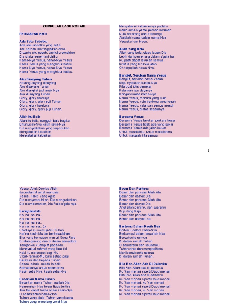 Kumpulan Lirik Lagu Rohani