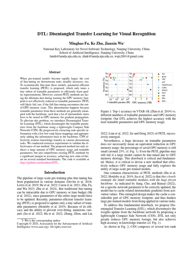 DTL: Disentangled Transfer Learning For Visual Recognition: Minghao Fu ...