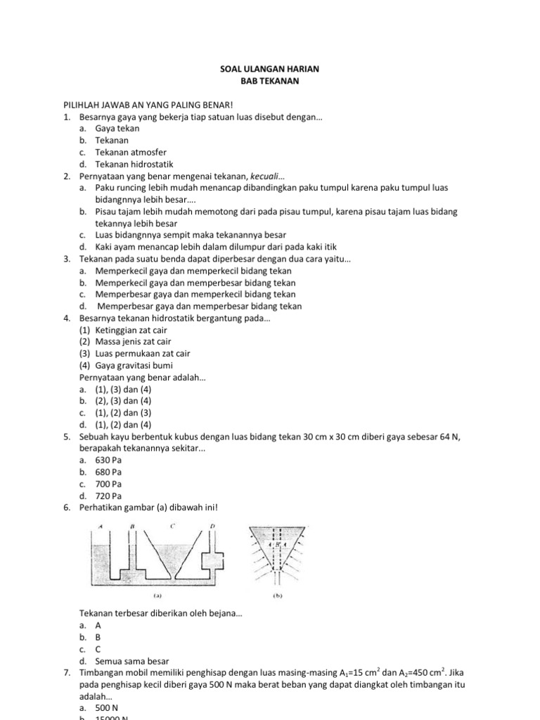 Soal Ipa Smp Materi Tekanan