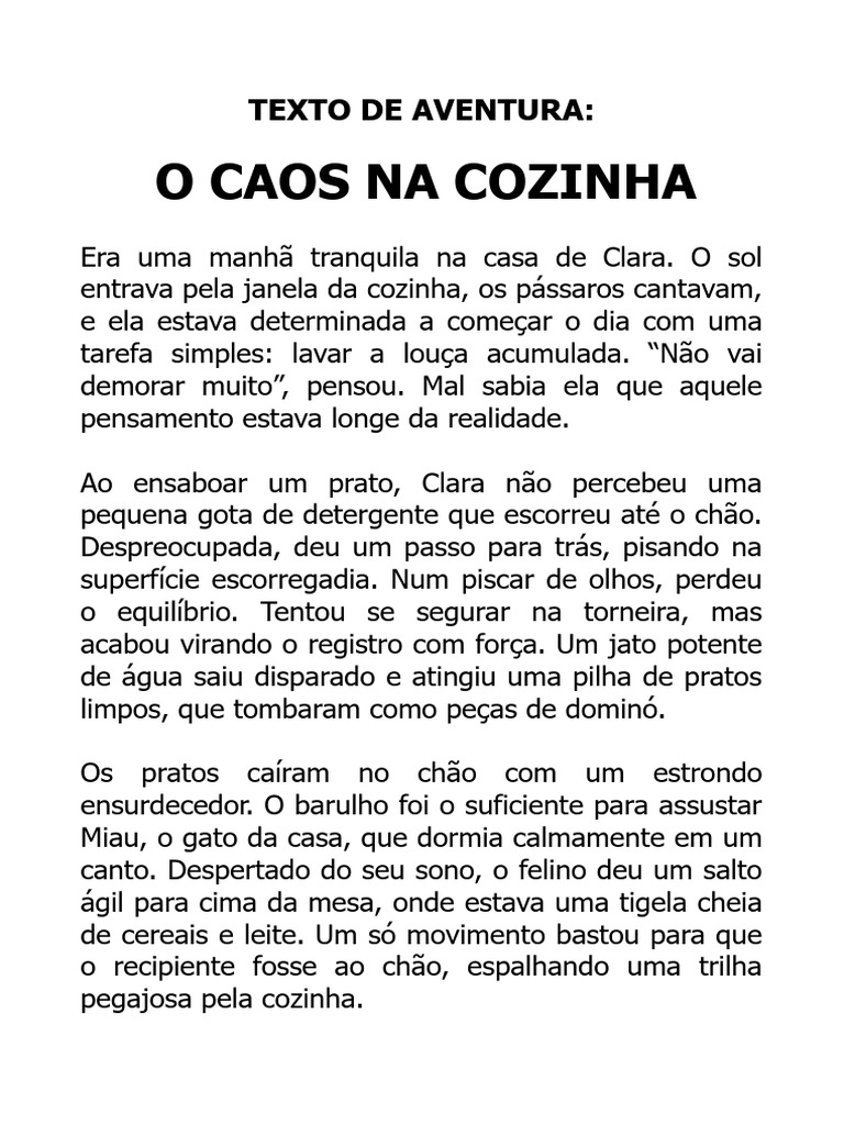 Texto de Aventura o Caos Na Cozinha | PDF | Juvenil