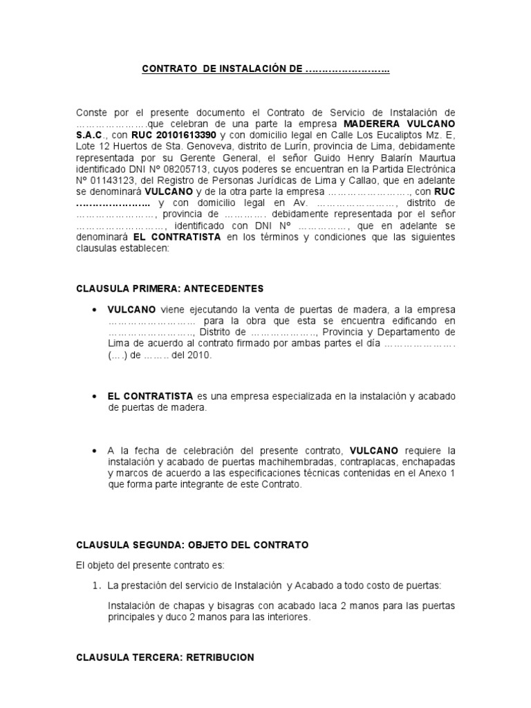 Modelo Contrato de Servicio de Instalación Sub Contratistas Promotora  Florencia | PDF | Arbitraje | Árbitro