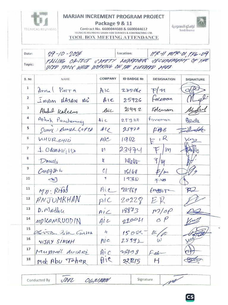 Falling Objects Safety Awareness Securement of The Used Tools While ...