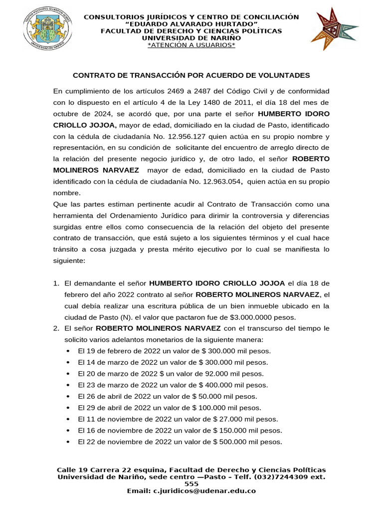Contrato de Transacción | PDF