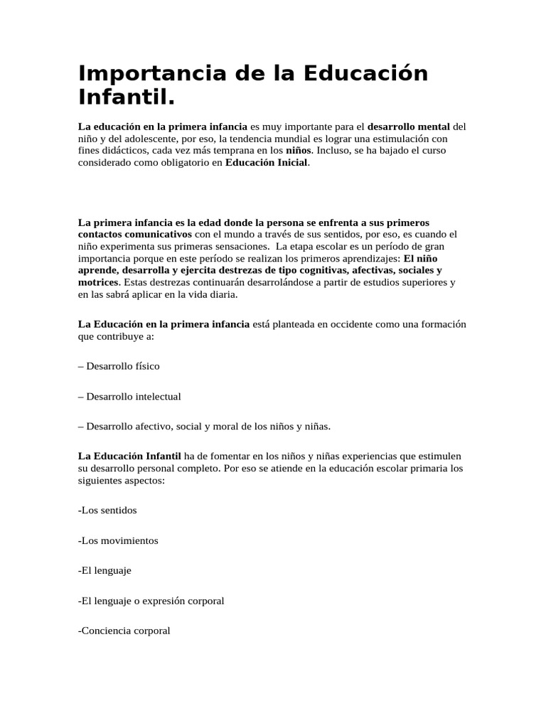 Importancia de la Educación Infantil | PDF | Educación de la primera ...