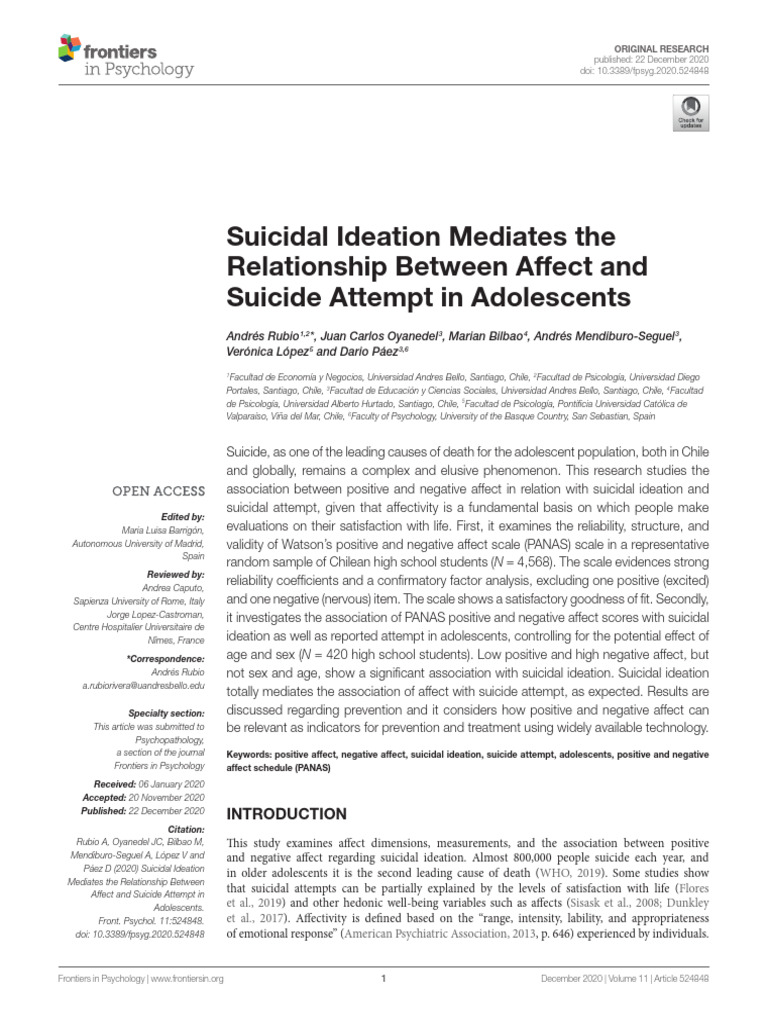 Suicidal Ideation Frontiers | PDF | Affect (Psychology) | Depression (Mood)