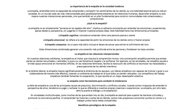 La empatía en la sociedad moderna | PDF | Empatía | Las emociones