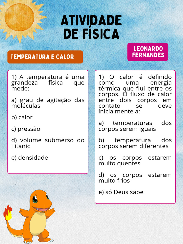 Atividade de Física | PDF | Calor | Temperatura