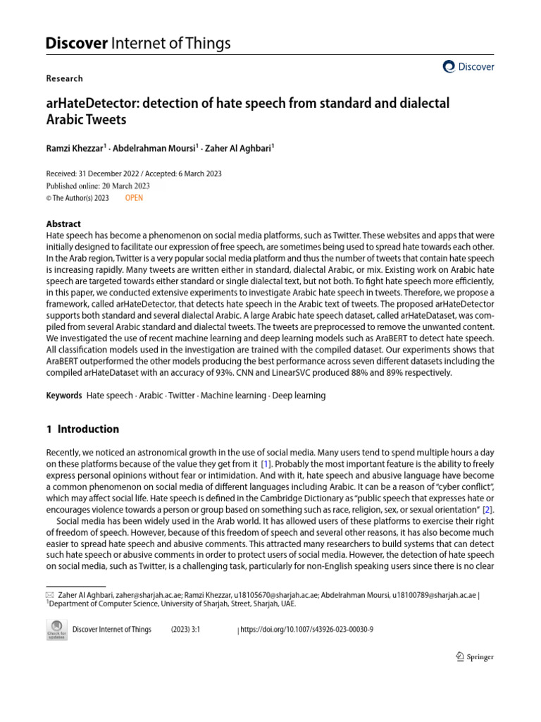 arHateDetector: Arabic Hate Speech Detection | PDF | Machine Learning ...